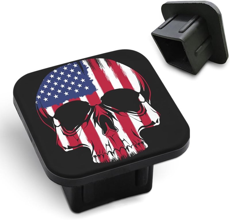 Tnomchey Skull USA Flag Trailer Hitch Receiver Cover Cap Head Skeleton American Star Stripe Car 2" Trailer Cover Tow Hitch Covers Tube Plug Square Mouth Protection Cover 2 Inch - Image 1